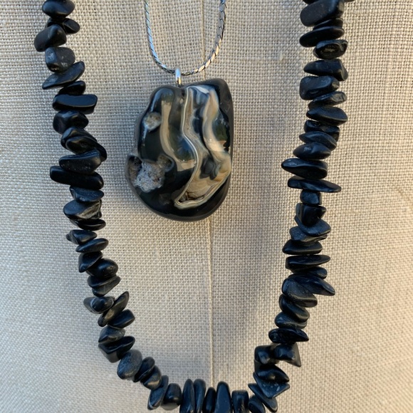 Pair Black Charcoal Gray Natural Stone Necklaces - Picture 4 of 9
